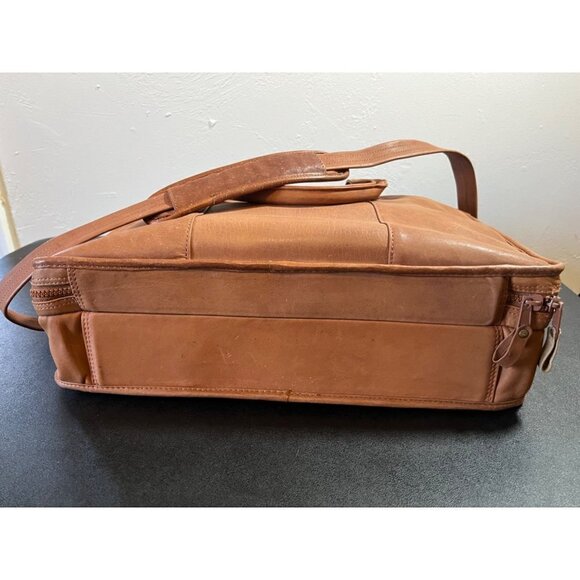 Brown / Tan Leather Satchel Messenger Bag Expandable Shoulder Strap & Handles - Picture 14 of 16